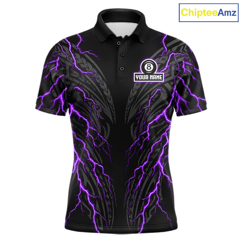 Purple Tribal Pattern Billiard 8 Ball Team Jersey Custom Thunder Lightning Billiard Shirt