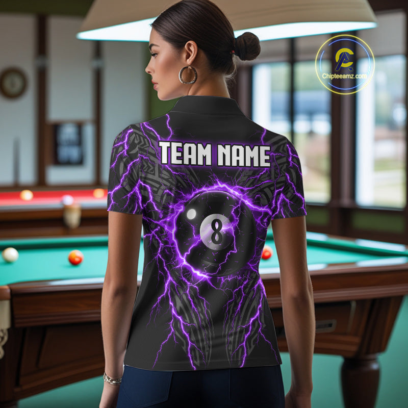 Purple Tribal Pattern Billiard 8 Ball Team Jersey Custom Thunder Lightning Billiard Shirt