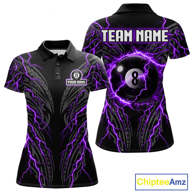 Purple Tribal Pattern Billiard 8 Ball Team Jersey Custom Thunder Lightning Billiard Shirt