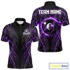 Purple Tribal Pattern Billiard 8 Ball Team Jersey Custom Thunder Lightning Billiard Shirt
