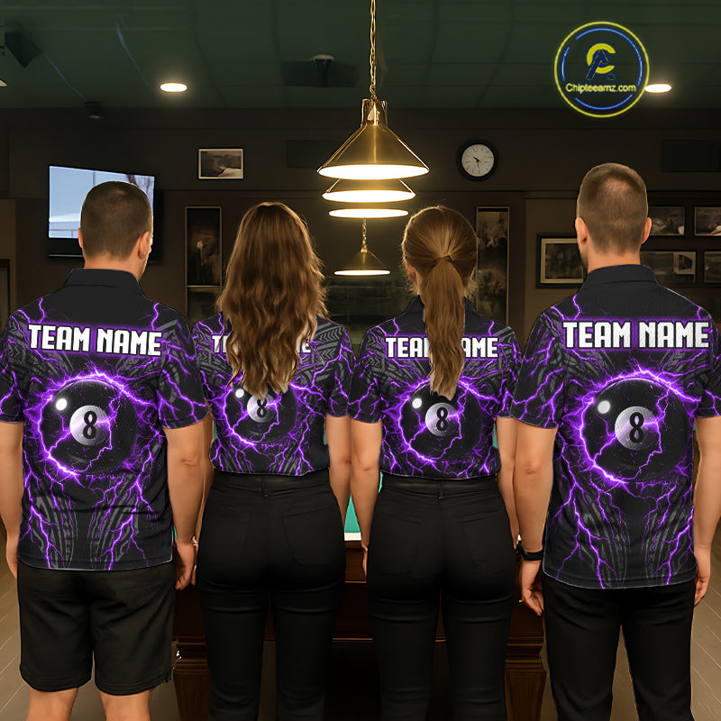 Purple Tribal Pattern Billiard 8 Ball Team Jersey Custom Thunder Lightning Billiard Shirt