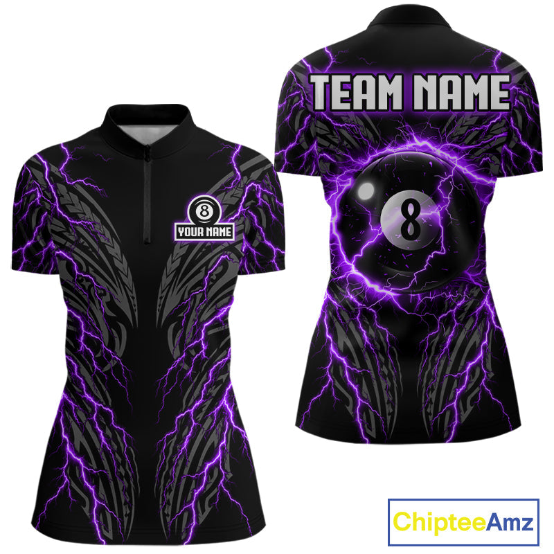 Purple Tribal Pattern Billiard 8 Ball Team Jersey Custom Thunder Lightning Billiard Shirt