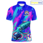 Custom Funny Octopus Bowling Polo 1/4-Zip Shirt Pink Blue Bowling Tournament Jersey