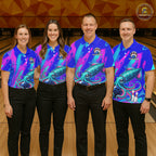 Custom Funny Octopus Bowling Polo 1/4-Zip Shirt Pink Blue Bowling Tournament Jersey