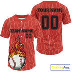 Custom Red Flames Baseball Ball Jersey Personalized Baseball Shirt