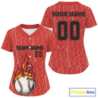 Custom Red Flames Baseball Ball Jersey Personalized Baseball Shirt