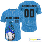 Custom Blue Flames Baseball Ball Jersey Personalized Baseball Shirt
