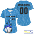 Custom Blue Flames Baseball Ball Jersey Personalized Baseball Shirt