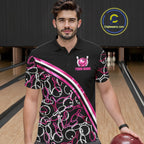Personalized Holographic Bowling Polo 1/4-Zip Shirts Custom Pink Bowling Pattern Team Shirt