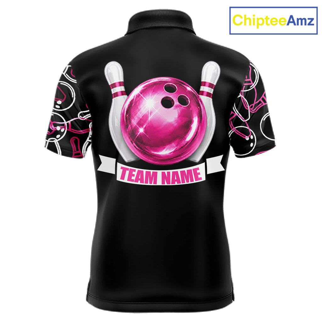 Personalized Holographic Bowling Polo 1/4-Zip Shirts Custom Pink Bowling Pattern Team Shirt