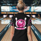Personalized Holographic Bowling Polo 1/4-Zip Shirts Custom Pink Bowling Pattern Team Shirt