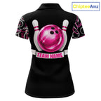 Personalized Holographic Bowling Polo 1/4-Zip Shirts Custom Pink Bowling Pattern Team Shirt