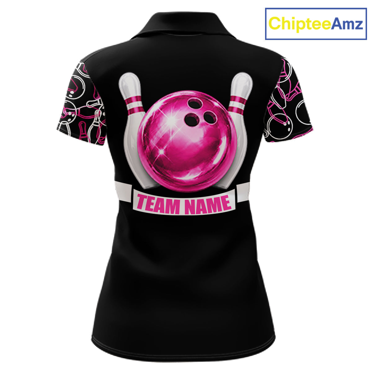 Personalized Holographic Bowling Polo 1/4-Zip Shirts Custom Pink Bowling Pattern Team Shirt