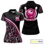 Personalized Holographic Bowling Polo 1/4-Zip Shirts Custom Pink Bowling Pattern Team Shirt