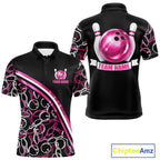 Personalized Holographic Bowling Polo 1/4-Zip Shirts Custom Pink Bowling Pattern Team Shirt