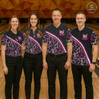 Personalized Holographic Bowling Polo 1/4-Zip Shirts Custom Pink Bowling Pattern Team Shirt