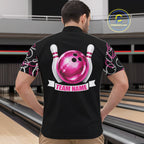 Personalized Holographic Bowling Polo 1/4-Zip Shirts Custom Pink Bowling Pattern Team Shirt