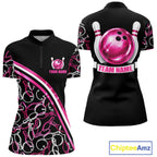 Personalized Holographic Bowling Polo 1/4-Zip Shirts Custom Pink Bowling Pattern Team Shirt