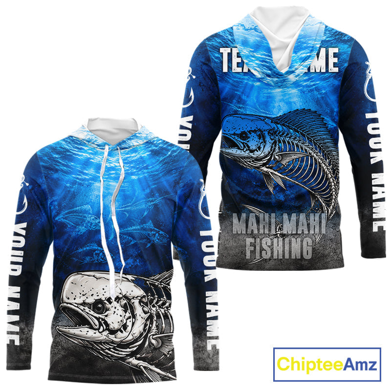 Personalized Skeleton Mahi Mahi Fishing Tournament Shirt Custom Name Fishing Jersey Fisherman Gift