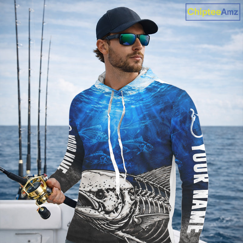 Personalized Skeleton Mahi Mahi Fishing Tournament Shirt Custom Name Fishing Jersey Fisherman Gift