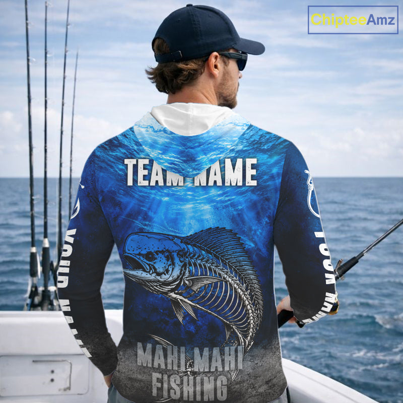 Personalized Skeleton Mahi Mahi Fishing Tournament Shirt Custom Name Fishing Jersey Fisherman Gift