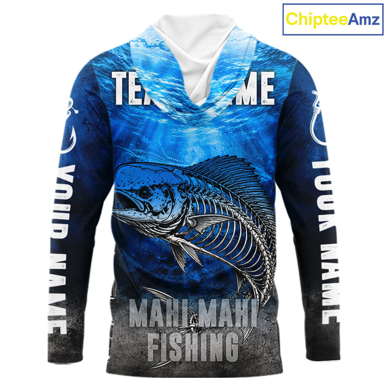 Personalized Skeleton Mahi Mahi Fishing Tournament Shirt Custom Name Fishing Jersey Fisherman Gift