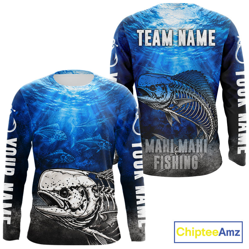 Personalized Skeleton Mahi Mahi Fishing Tournament Shirt Custom Name Fishing Jersey Fisherman Gift