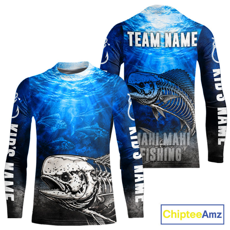 Personalized Skeleton Mahi Mahi Fishing Tournament Shirt Custom Name Fishing Jersey Fisherman Gift