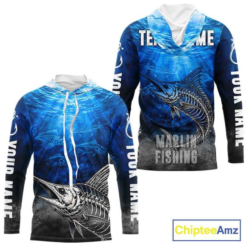 Personalized Skeleton Marlin Fishing Tournament Shirt Custom Name Fishing Jersey Fisherman Gift