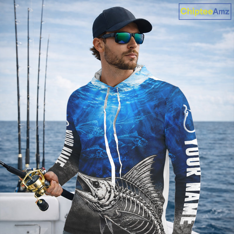 Personalized Skeleton Marlin Fishing Tournament Shirt Custom Name Fishing Jersey Fisherman Gift
