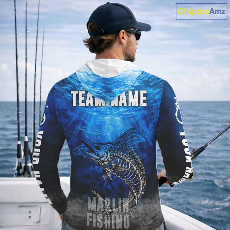 Personalized Skeleton Marlin Fishing Tournament Shirt Custom Name Fishing Jersey Fisherman Gift