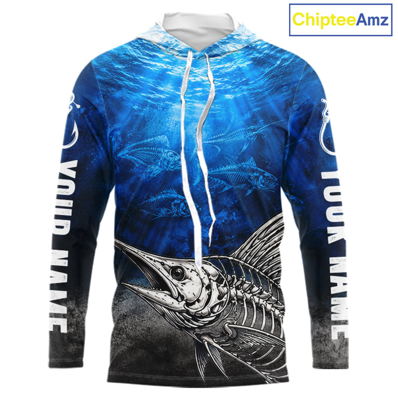 Personalized Skeleton Marlin Fishing Tournament Shirt Custom Name Fishing Jersey Fisherman Gift