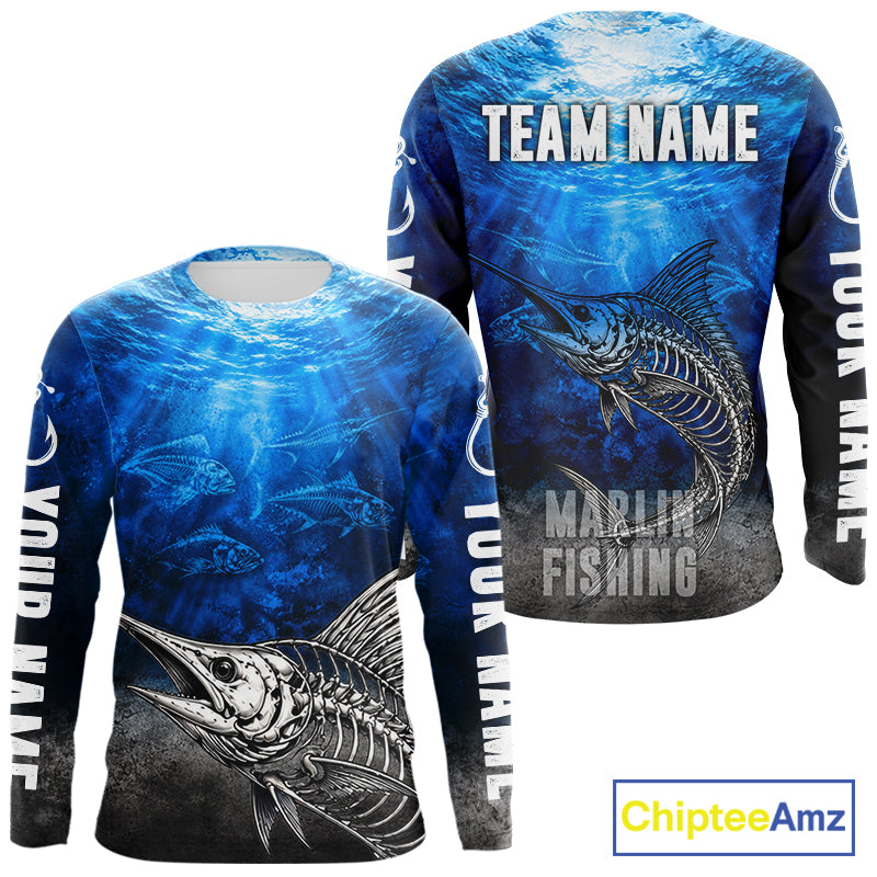 Personalized Skeleton Marlin Fishing Tournament Shirt Custom Name Fishing Jersey Fisherman Gift