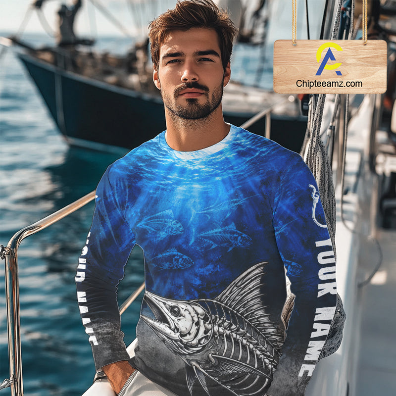 Personalized Skeleton Marlin Fishing Tournament Shirt Custom Name Fishing Jersey Fisherman Gift