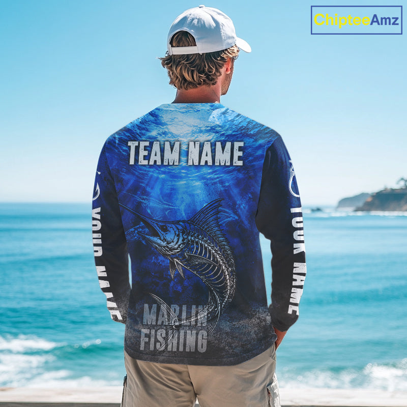 Personalized Skeleton Marlin Fishing Tournament Shirt Custom Name Fishing Jersey Fisherman Gift