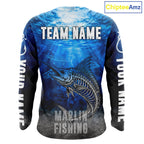 Personalized Skeleton Marlin Fishing Tournament Shirt Custom Name Fishing Jersey Fisherman Gift