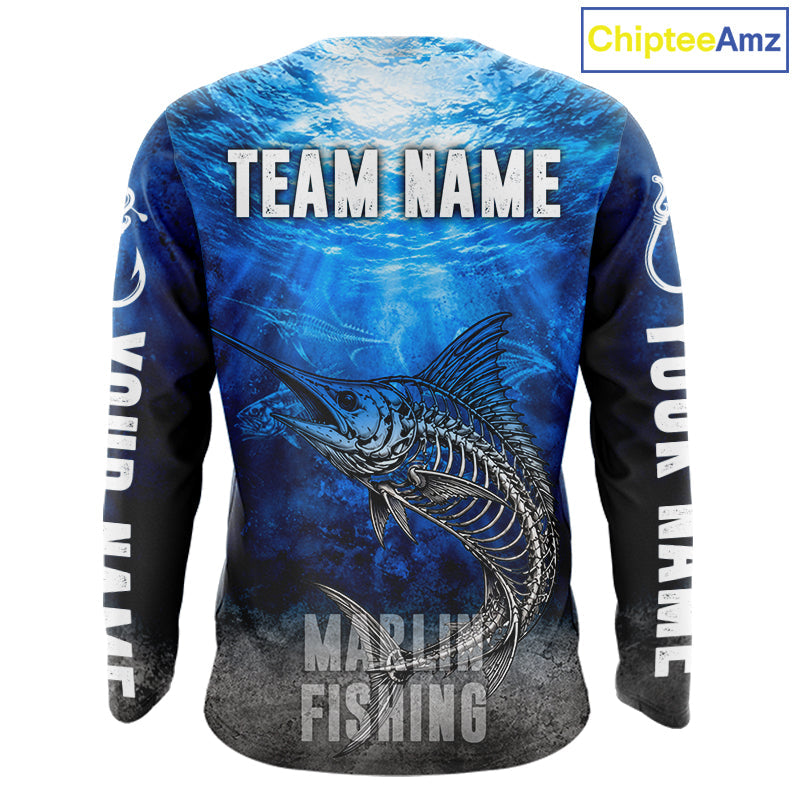 Personalized Skeleton Marlin Fishing Tournament Shirt Custom Name Fishing Jersey Fisherman Gift