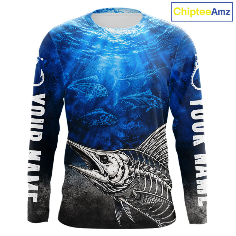 Personalized Skeleton Marlin Fishing Tournament Shirt Custom Name Fishing Jersey Fisherman Gift