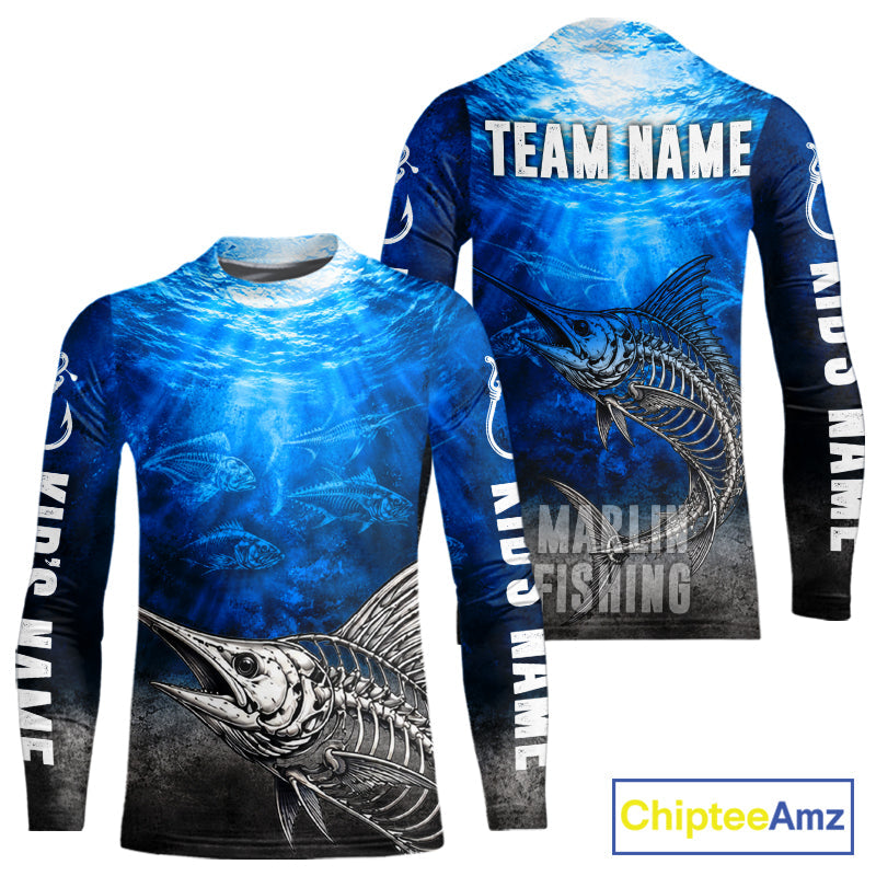 Personalized Skeleton Marlin Fishing Tournament Shirt Custom Name Fishing Jersey Fisherman Gift