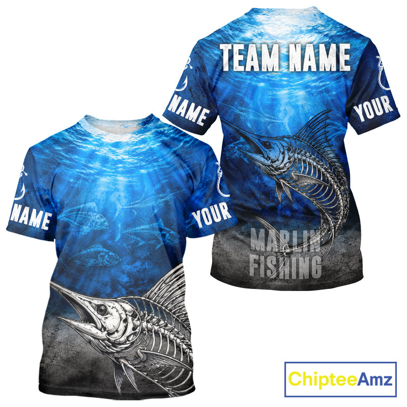 Personalized Skeleton Marlin Fishing Tournament Shirt Custom Name Fishing Jersey Fisherman Gift