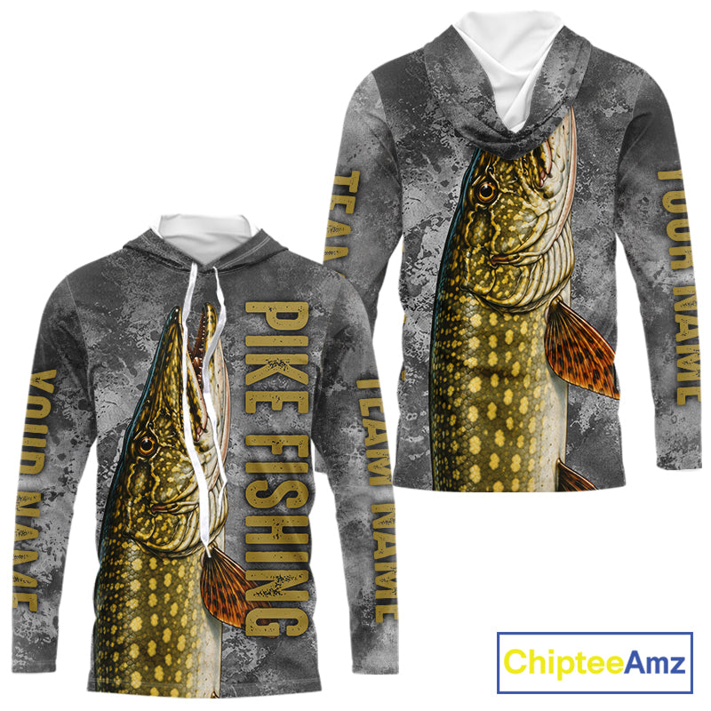 Custom Pike Fishing Tournament Shirt Vintage Fishing Jersey Custom Name Pike Fishing Long Sleeve Apparel