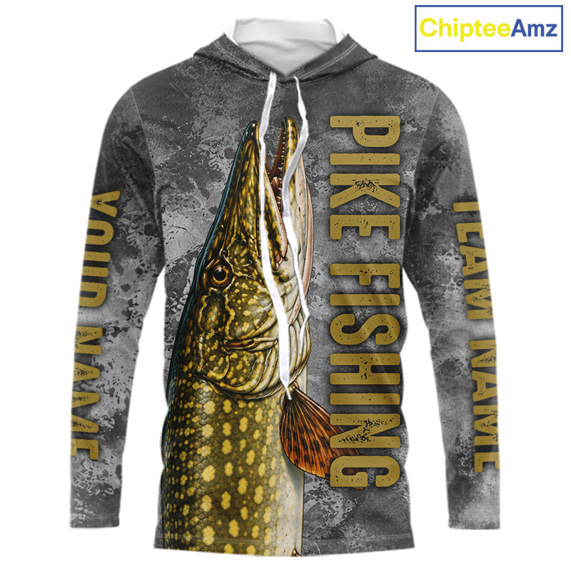 Custom Pike Fishing Tournament Shirt Vintage Fishing Jersey Custom Name Pike Fishing Long Sleeve Apparel