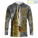 Custom Pike Fishing Tournament Shirt Vintage Fishing Jersey Custom Name Pike Fishing Long Sleeve Apparel