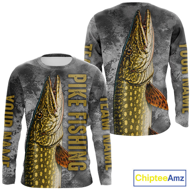 Custom Pike Fishing Tournament Shirt Vintage Fishing Jersey Custom Name Pike Fishing Long Sleeve Apparel