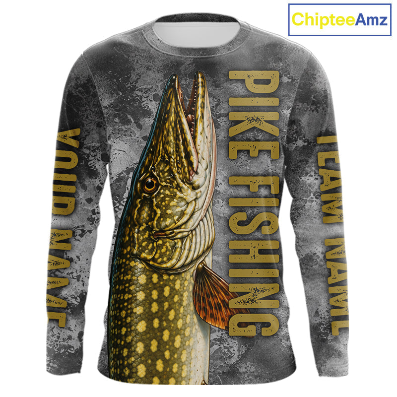 Custom Pike Fishing Tournament Shirt Vintage Fishing Jersey Custom Name Pike Fishing Long Sleeve Apparel