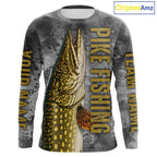 Custom Pike Fishing Tournament Shirt Vintage Fishing Jersey Custom Name Pike Fishing Long Sleeve Apparel