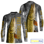 Custom Pike Fishing Tournament Shirt Vintage Fishing Jersey Custom Name Pike Fishing Long Sleeve Apparel