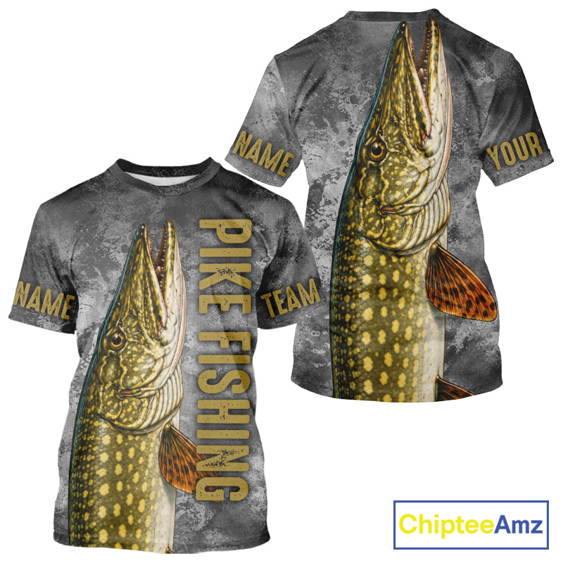 Custom Pike Fishing Tournament Shirt Vintage Fishing Jersey Custom Name Pike Fishing Long Sleeve Apparel