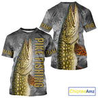 Custom Pike Fishing Tournament Shirt Vintage Fishing Jersey Custom Name Pike Fishing Long Sleeve Apparel