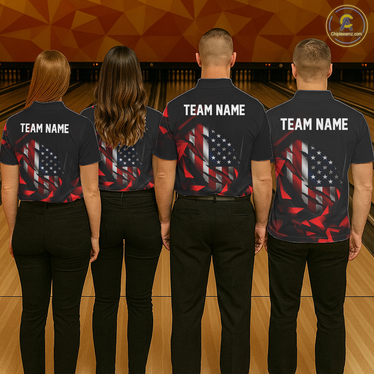 Custom Red And Black Geometric Bowling Shirt US Flag Patriotic Bowling Tournament Jersey
